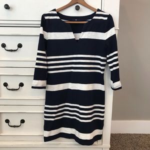 Gap 3/4 Sleeve Navy Blue and White Striped Cotton Dress. Size Small.